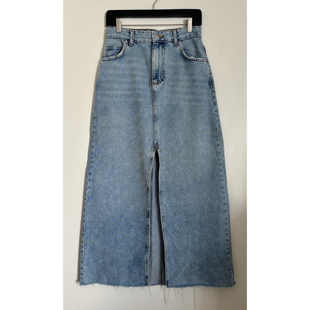 Light Wash Pilcro Anthropologie High Waisted Denim Midi-Maxi Skirt 6 - Picture 1 of 6